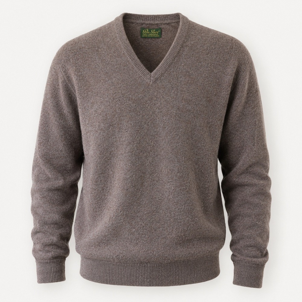 Peter Scott Mens Brown 100% Lambswool V-Neck Sweater Made in Scotland Large